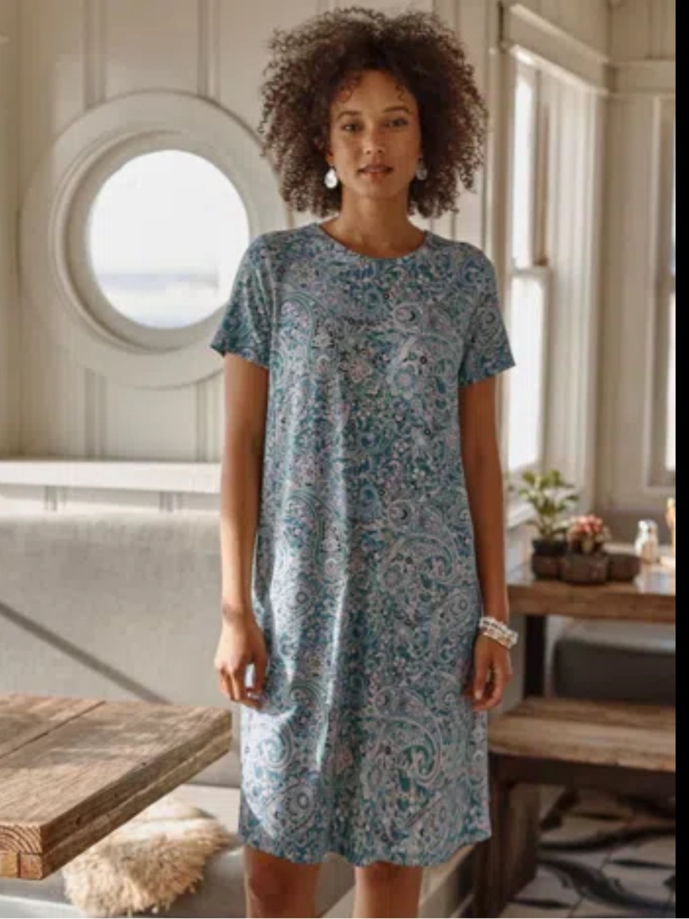 J. JILL WEAREVER COLLECTION T-SHIRT DRESS IN DRAGONFLY PAISLEY PRINT//SIZE XS